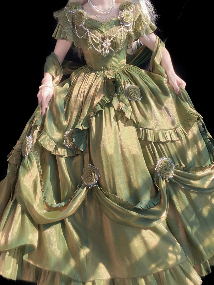 Vintage Ball Gown Off The Shoulder Green 22th Birthday Dress Lolita Dress Long Lolita Outfits DH2438 - Deanwangkt