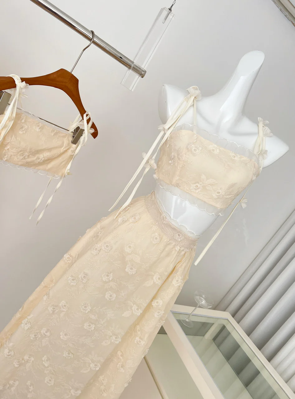 Cute A line Spaghetti Straps 2 Pieces Summer Dress Holiday Dresses Party Birthday Outfits For Women DP0125 - Deanwangkt