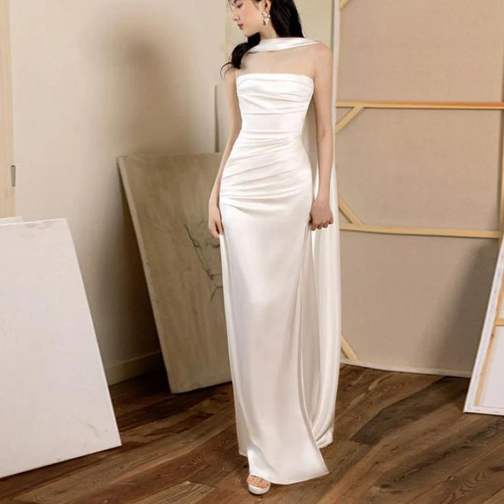 Pretty Sheath Strapless White Night Dinner Evening Dresses Formal Summer Wedding Guest Dresses With Scarf Wedding Guest Outfits DP2196 - Deanwangkt