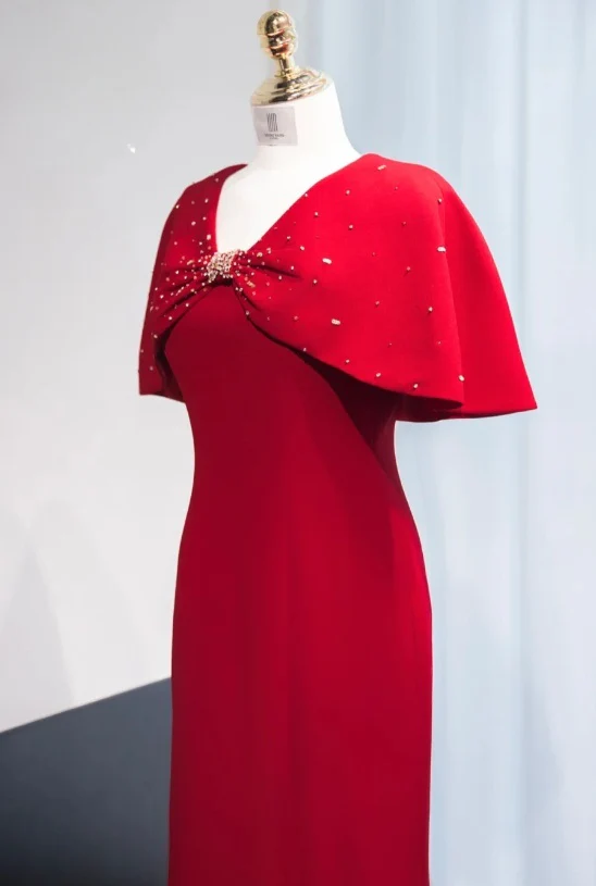 Elegant V neck Mermaid Mother of the Bride Dresses, Burgundy Evening Gowns DP3236 - Deanwangkt