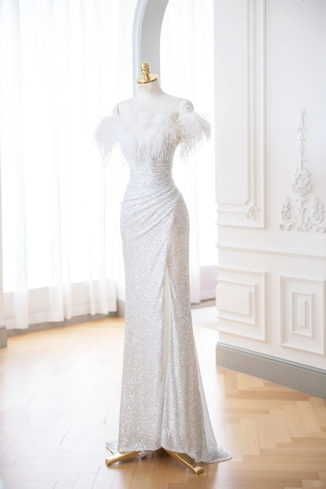 Classy Mermaid White Off The Shoulder Sequin Long Evening Gowns Party Dress Evening Dresses DP900 - Deanwangkt