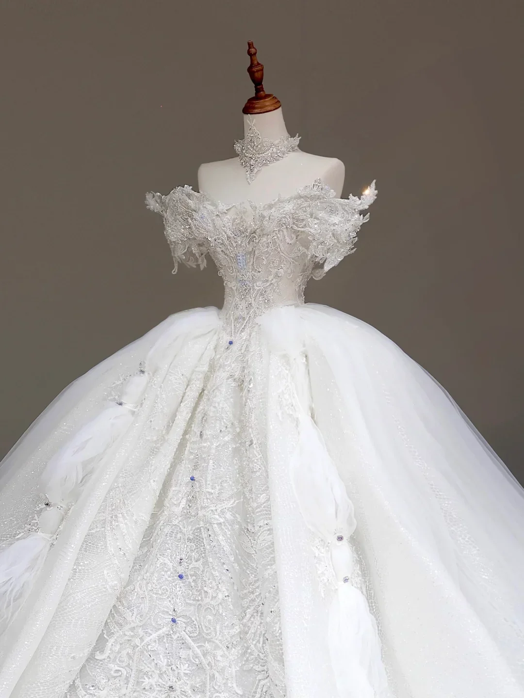 Classy Elegant Ball Gown Off The Shoulder Sequin White Short Sleeves Wedding Dress Brides Dress DP832 - Deanwangkt