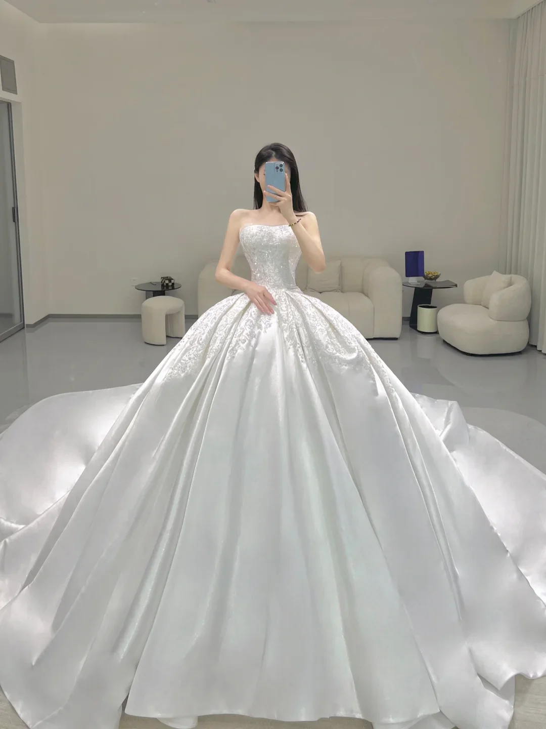 Timeless Ball Gown Strapless Long Satin White Sweep Train Wedding Dresses Brides Dress DP411 - Deanwangkt