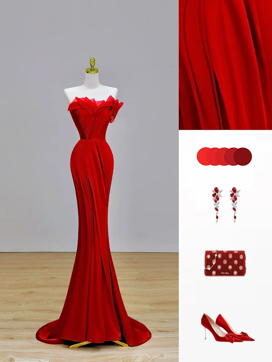 Elegant Glamour Mermaid Strapless Red Prom Dress Party Dress Long Evening Dresses DP1543 - Deanwangkt