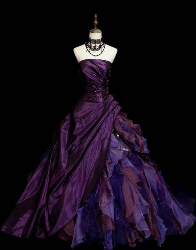 Gorgeous Strapless Ball Gown Satin Long Prom Dresses Tulle Purple Quinceanera Dresses Sweet 16 Dress DP3751 - Deanwangkt