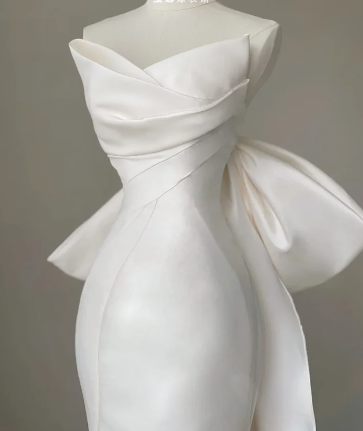 Classy Elegant Mermaid Sweetheart White Satin Wedding Dresses Brides Dress DP447 - Deanwangkt