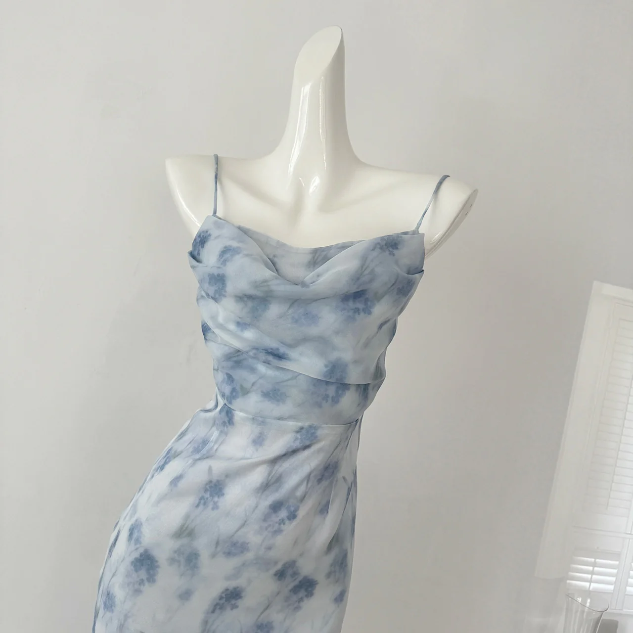 Blue summer romance song neck halter design goddess dress long and short chiffon dress for women DP0007 - Deanwangkt