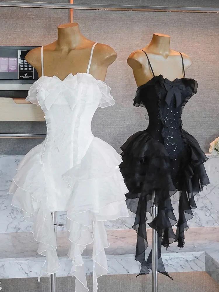 Simple A line Spaghetti Straps Ruffles Black Short Homecoming Dress Summer Hoco Dresses Cocktail Dress DP1774 - Deanwangkt