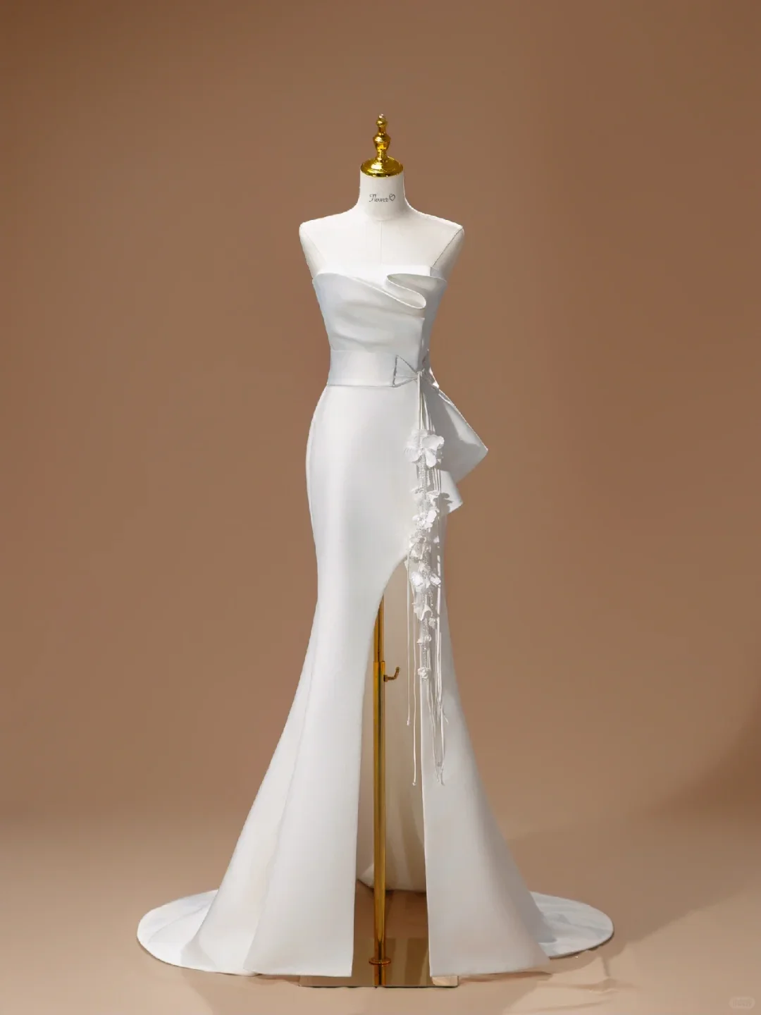 Unique Bridal Dress Mermaid Strapless Satin Long White Wedding Dress Long Wedding Dresses Modest Slit Wedding Gowns DH2802 - Deanwangkt