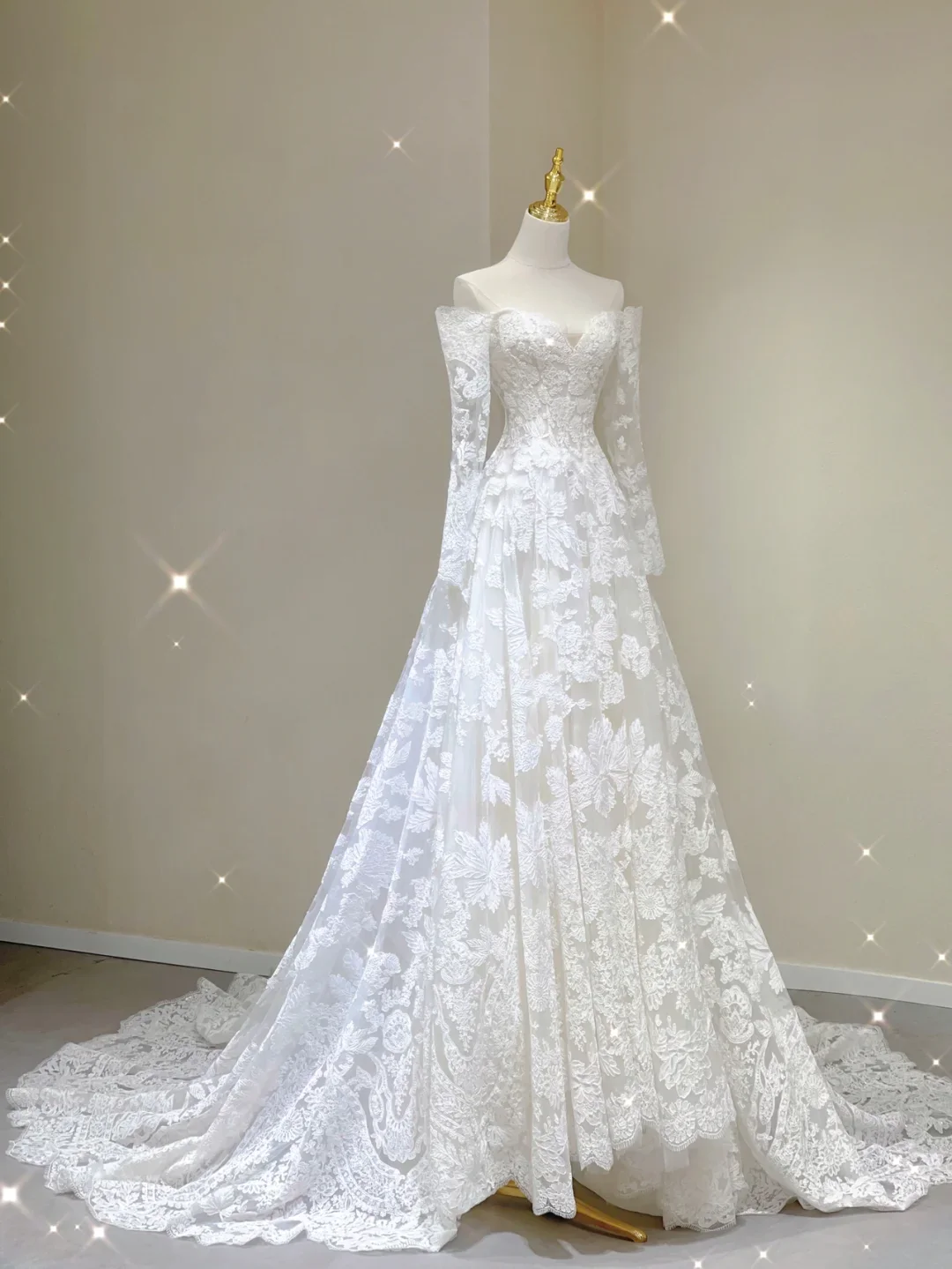 Unique A line Off The Shoulder Lace Long Sleeves White Wedding Dresses Summer Brides Dress DP383 - Deanwangkt