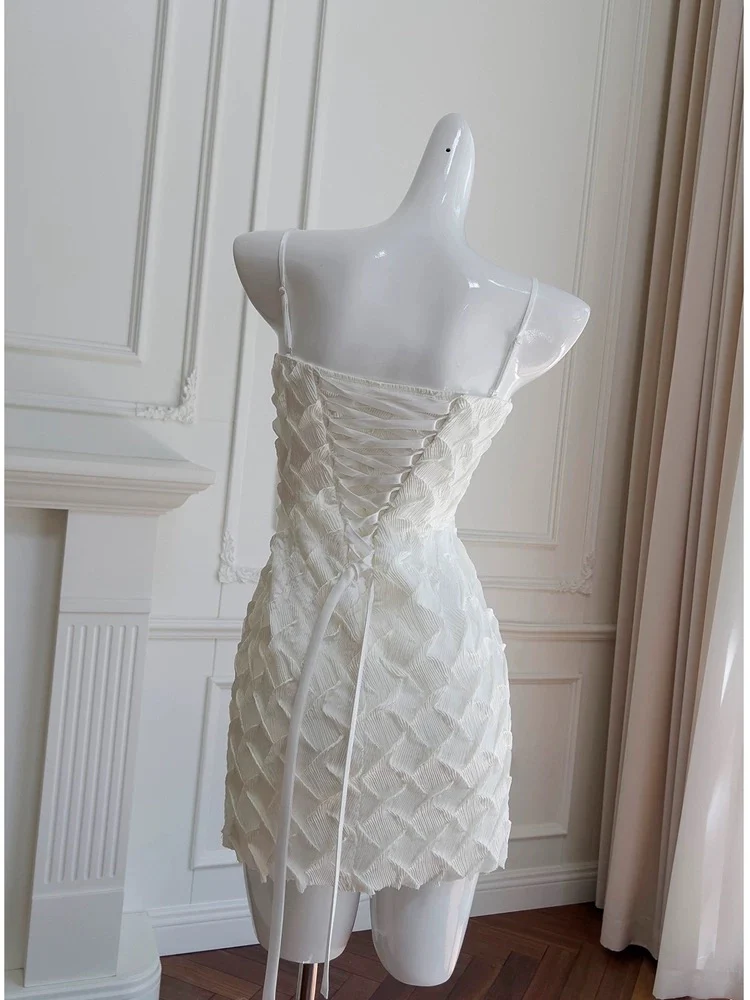 Cute Sheath Spaghetti Straps White Formal Short 8th Grade Homecoming Dress Summer Middle School Hoco Dresses Birthday Outfits W938 - Deanwangkt