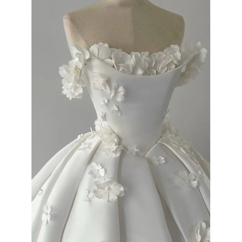 Dreamy Wedding Dress Ball Gown Off The Shoulder Satin White Wedding Dresses Bridal Gowns DH737 - Deanwangkt