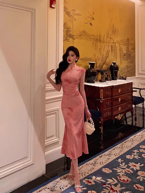 Sexy Mermaid High Neckline Pink 18th Birthday Dress Long Party Birthday Outfits For Women For Women DP0182 - Deanwangkt