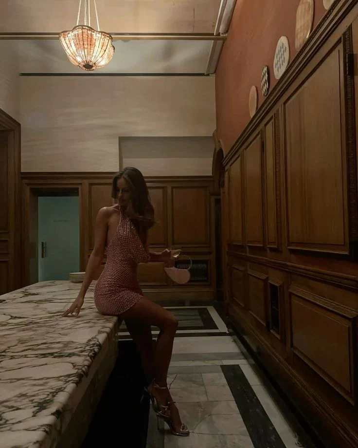 Modest Sheath Halter Tight Pink Sequin Formal Homecoming Dresses 18th Birthday Outfits Graduation Dress Short Mini Hoco Dresses DH2527 - Deanwangkt