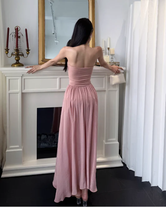 Elegant Strapless Sheath Chiffon Long Evening Dresses, Dusty Pink Formal Dresses DP3145 - Deanwangkt