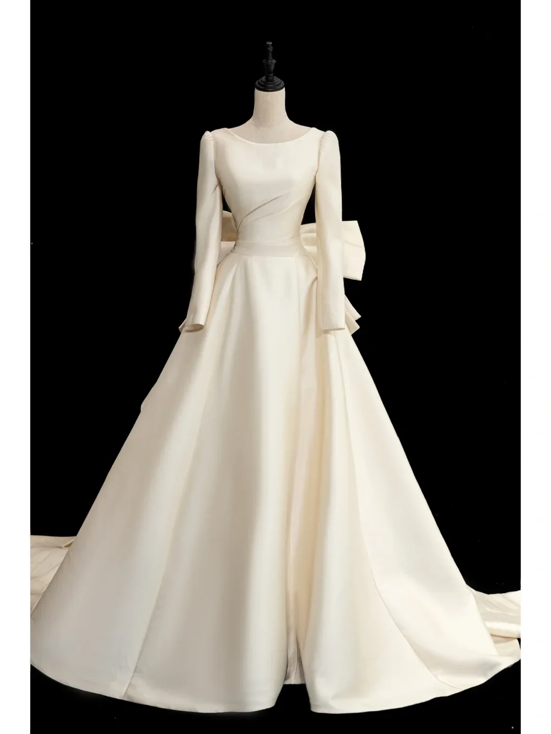 Timeless Bridal Gown Ball Gown Scoop Long Sleeves Satin Long Wedding Dresses Elegant Bridal Gowns DH871 - Deanwangkt