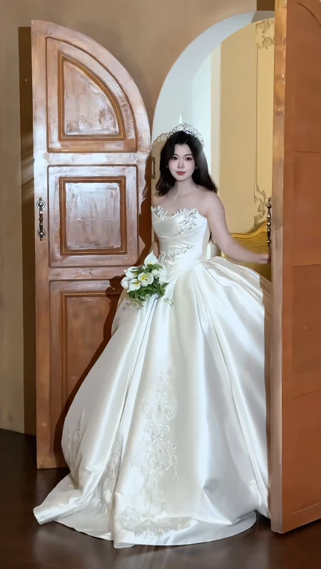 Timeless Sweetheart Ball Gown Satin Long Wedding Dresses White Bridal Gowns Sleeveless Bridal Dresses DP3977 - Deanwangkt