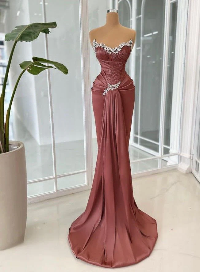 Sexy Sweetheart Neck Sheath Long Prom Dresses Sleeveless Satin Evening Dresses DP3961 - Deanwangkt