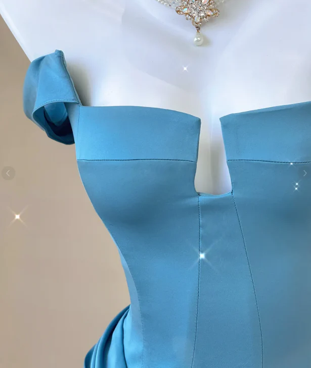 Classy Mermaid Strapless Blue Satin Evening Dress Long Prom Dresses P0009 - Deanwangkt