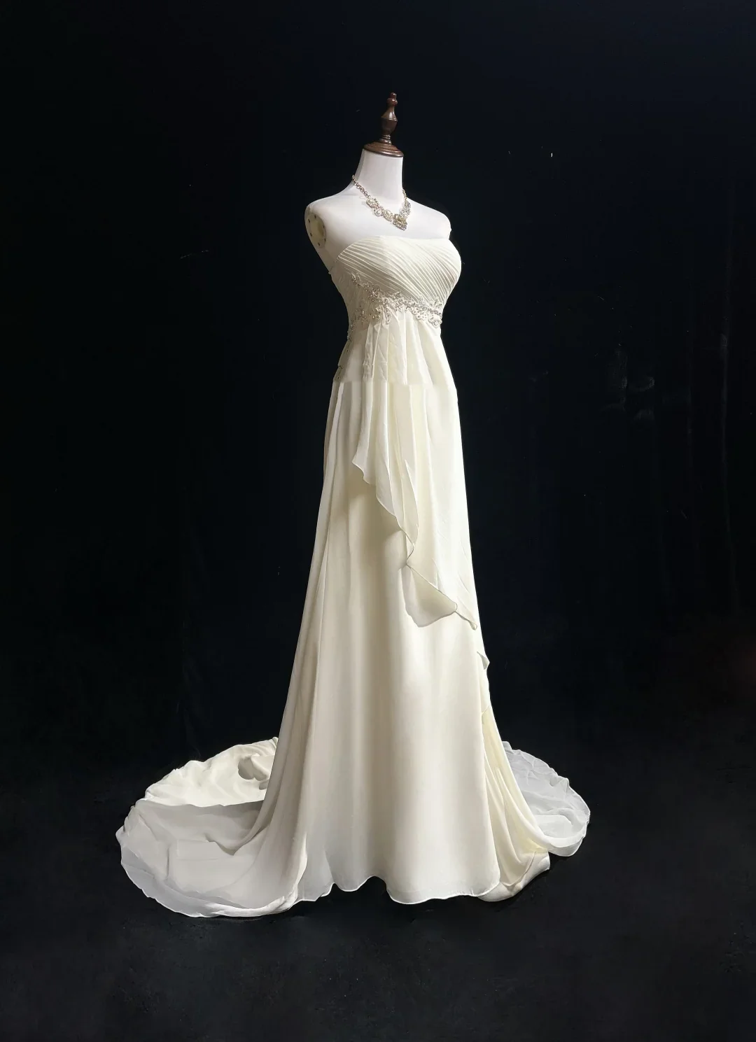 Vintage Wedding Dress A line Strapless Chiffon White Sleeveless Long Beach Wedding Dresses Bridal Gowns Brides Gown With Beads DH540 - Deanwangkt