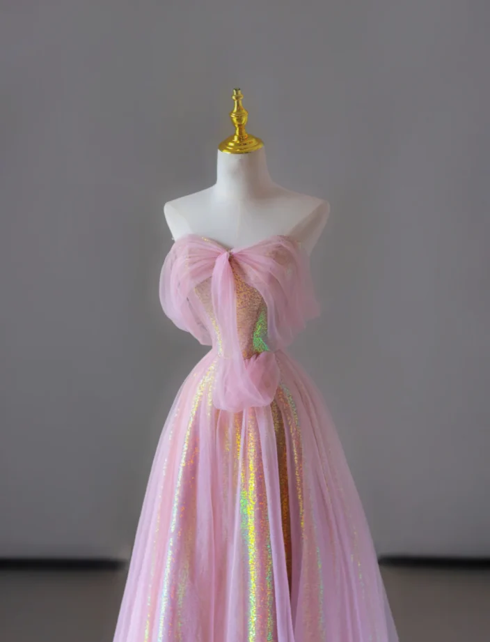 Gorgeous A Line Sweetheart Sleeveless Sequin Pink Long Prom Dresses Graduation Dresses DP522 - Deanwangkt