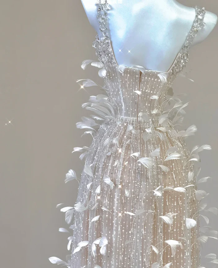 Classy A Line Square Neckline Champagne Tulle Long Prom Dresses P0003 - Deanwangkt