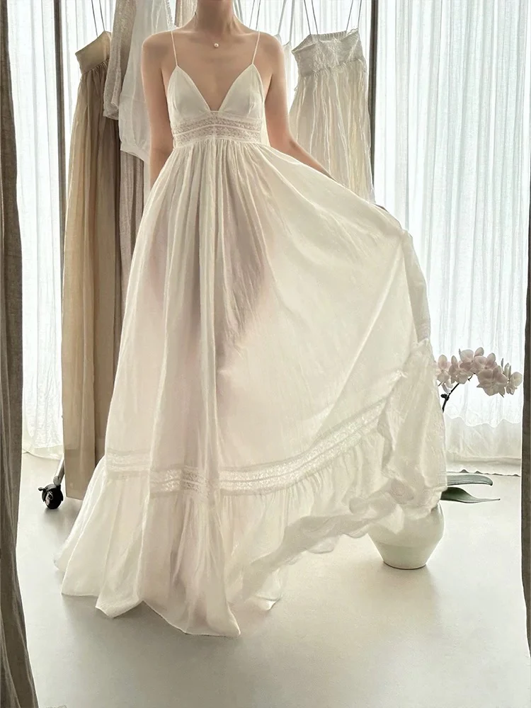 Vintage Wedding Dress A line Spaghetti Straps Lace White Summer Beach Long Wedding Dresses Bridal Gowns W0771 - Deanwangkt