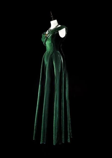 Vintage Sheath Velvet Long Prom Dresses Dark Green Formal Dresses DP3193 - Deanwangkt