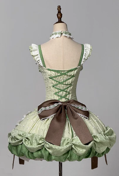 Princess Green Ball Gown Square Neck Satin Lace 22nd Birthday Dresses Lolita Dress Cute Lolita Outfits DP2830 - Deanwangkt