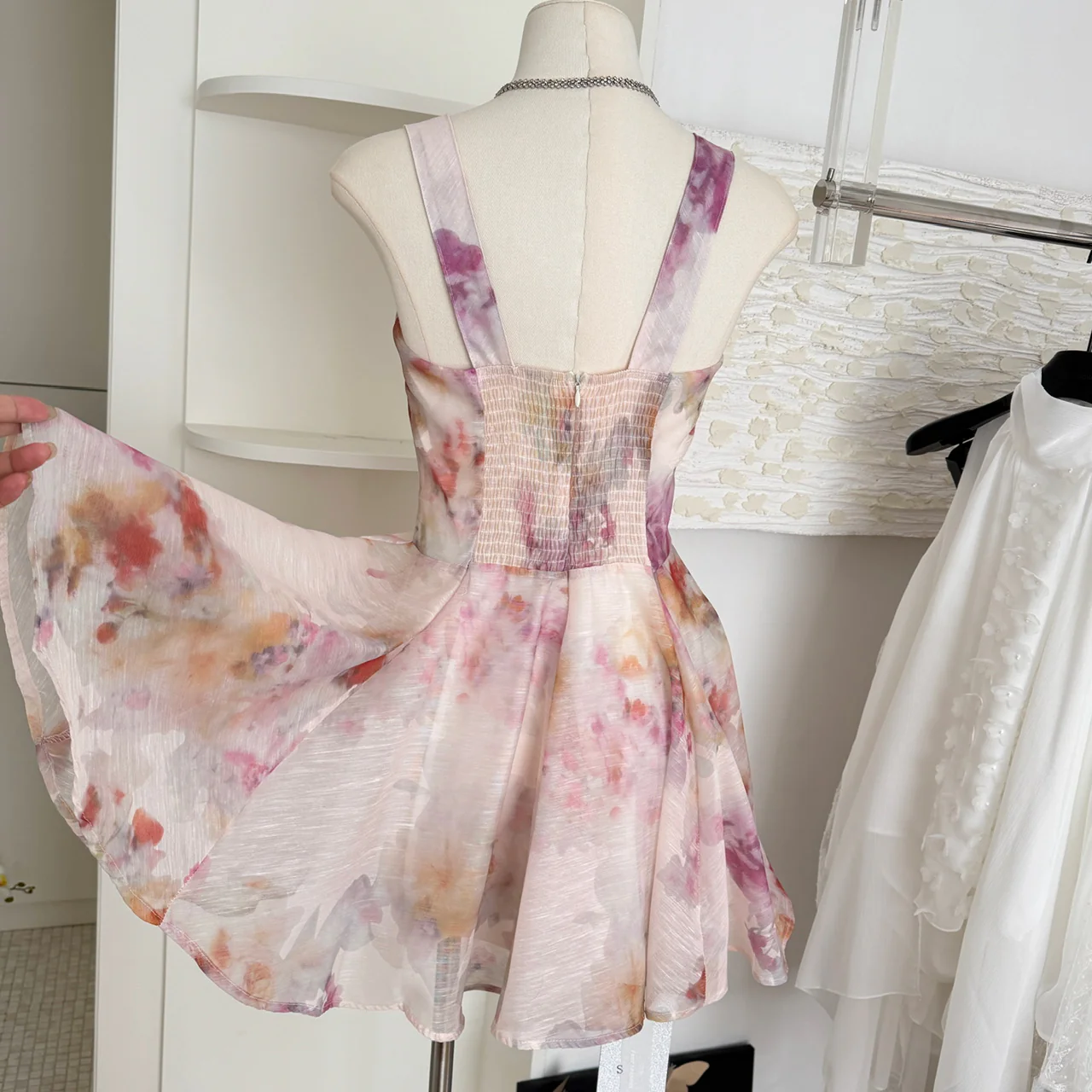 Cute A line Straps Floral Pink Short Summer Dress Holiday Party Birthday Outfits DP0138 - Deanwangkt