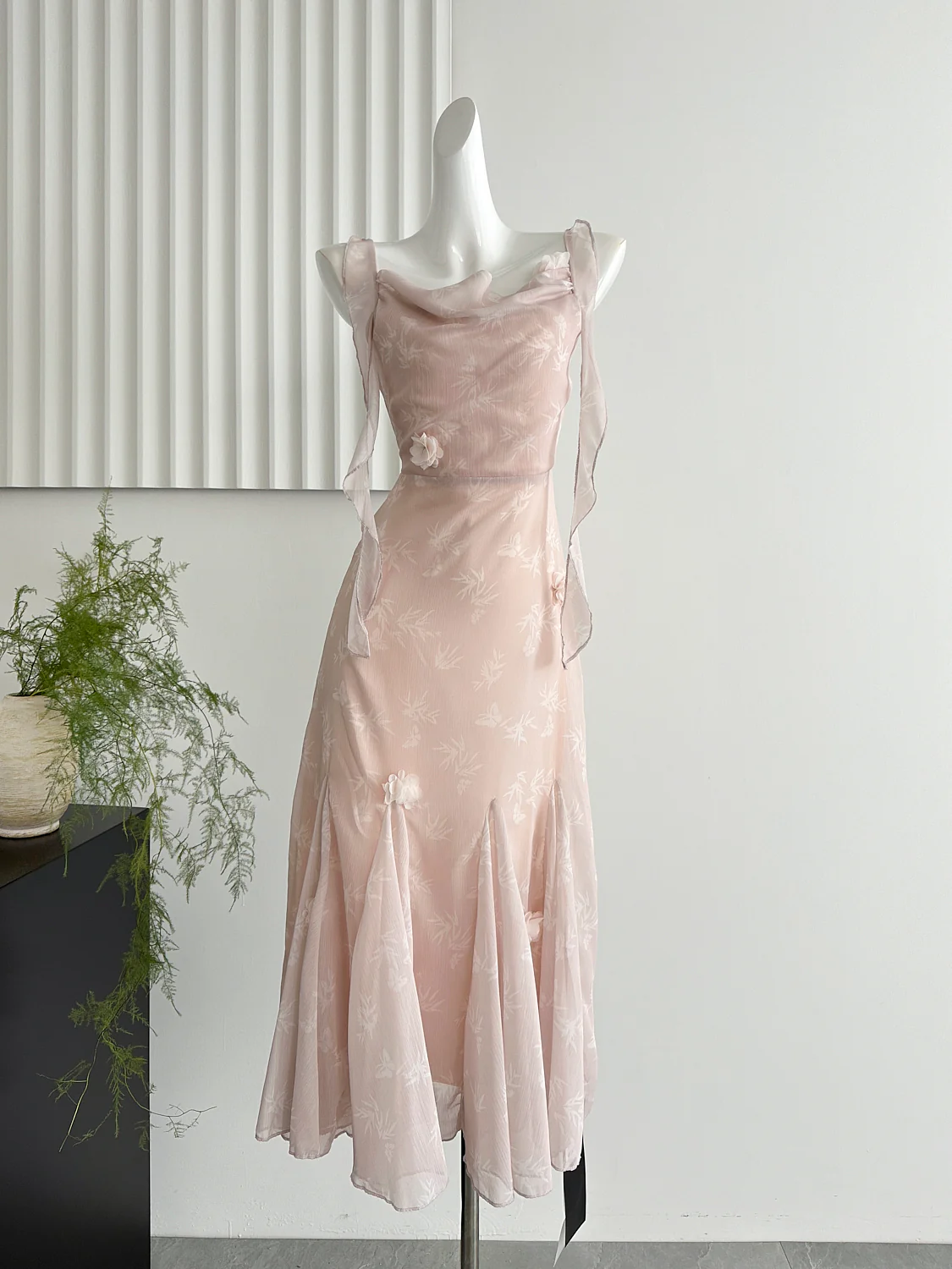 Cute Mermaid Straps Floral Pink Lace Long Summer Dress For Women DP0026 - Deanwangkt