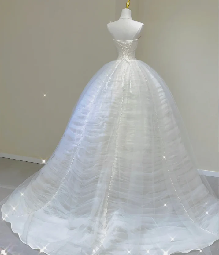 Unique Ball Gown Sweetheart Satin Wedding Dresses White Brides Dress DP440 - Deanwangkt