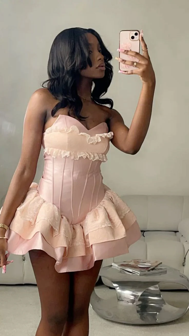 Modest Ball Gown Sweetheart Pink Satin Lace Short Formal 8th Grade Homecoming Dresses Middle School Cocktail Dress Hoco Outfits DH2589 - Deanwangkt