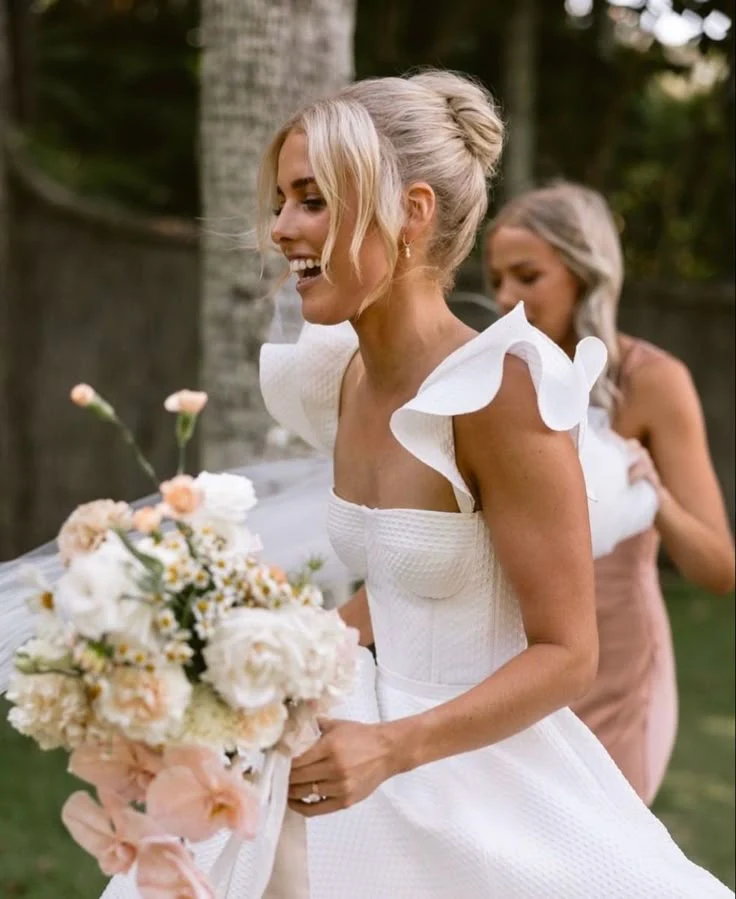 Unique Wedding Dresses Ball Gown Square Neck Satin White Long Wedding Dresses Simple Bride Dress Bridal Gowns DH1429 - Deanwangkt