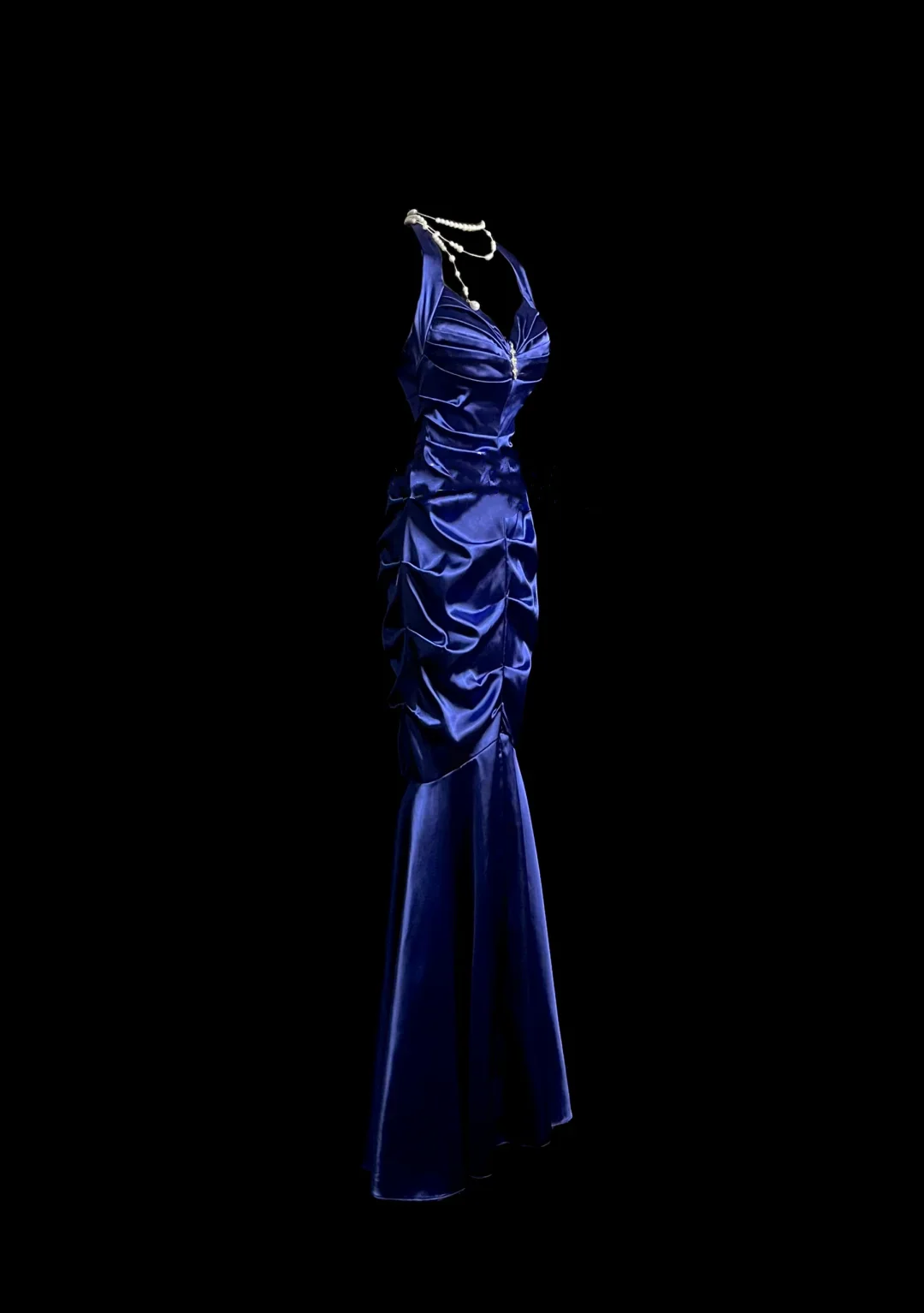 Elegant Glamour Mermaid Halter Royal Blue Satin Long Prom Dresses Party Dress Evening Dress DP911 - Deanwangkt