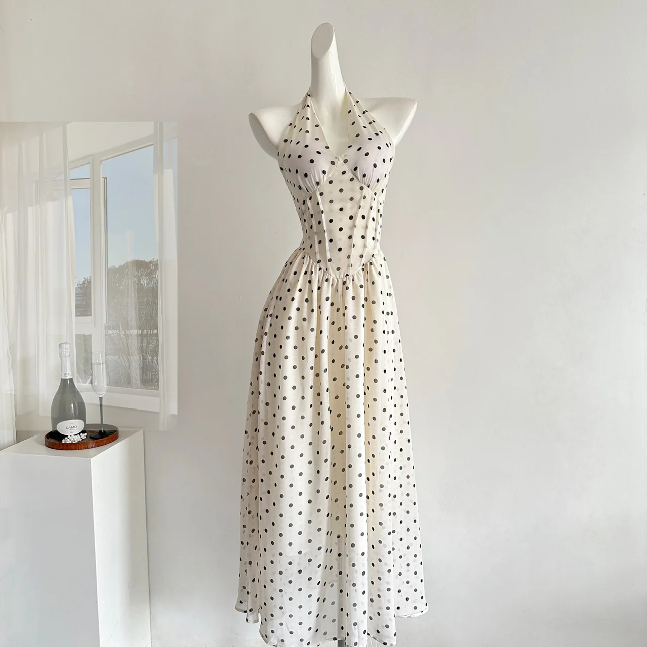 Cute A Line Halter Polka Dots Summer Dress Holiday Party Outfits For Women DP0101 - Deanwangkt