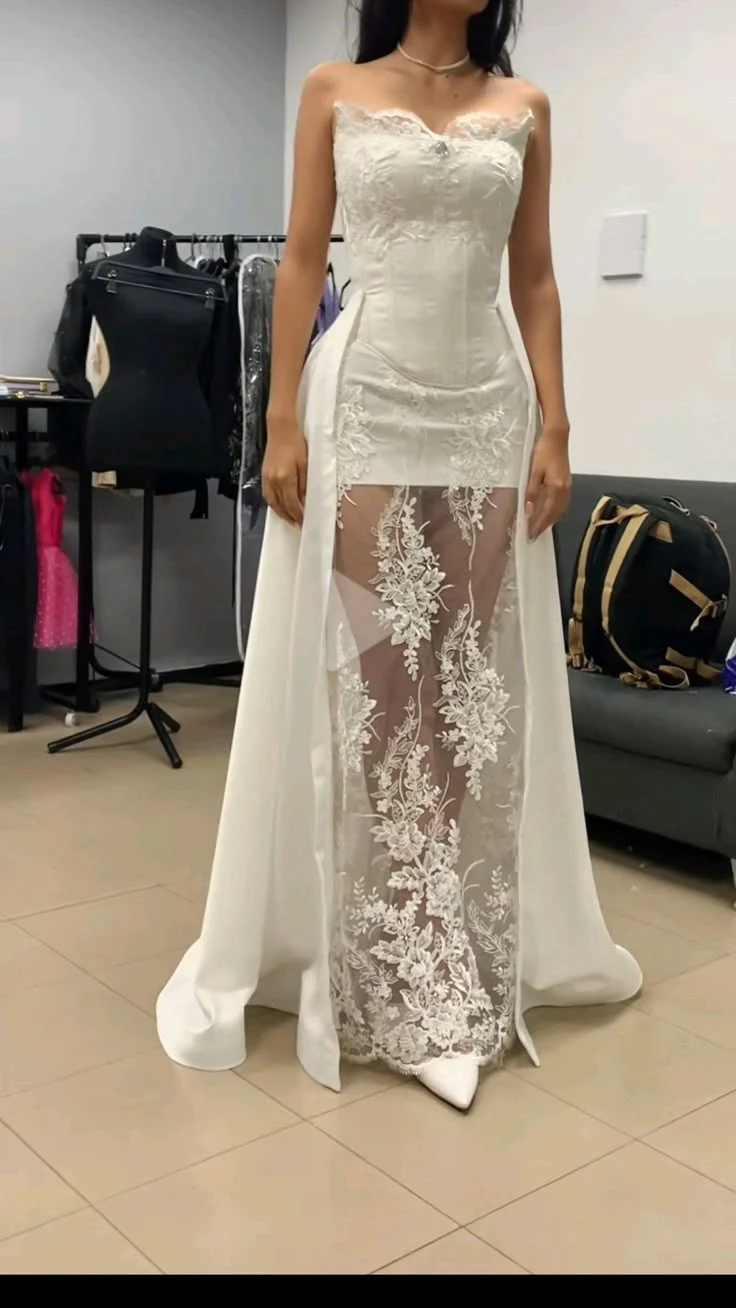 Princess Bridal Dress Sheath Sweetheart Sleeveless Lace White Wedding Dresses Pretty Bridal Gowns DH955 - Deanwangkt