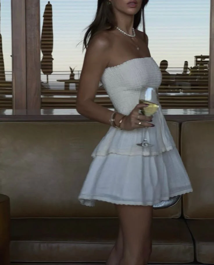 Cute Ball Gown Strapless White Summer Lace Homecoming Dress Hoco Dress Mini 18th Birthday Outfit Cocktail Dresses DP1867 - Deanwangkt