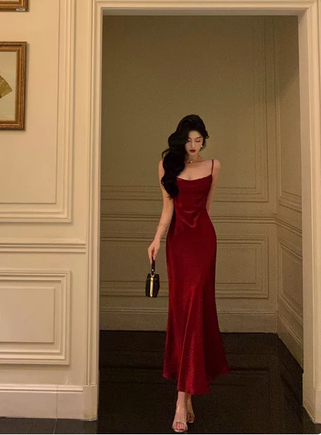 Sexy Mermaid Spaghetti Straps Burgundy 21st Birthday Dress Holiday Outfit Birthday Outfits For Women DP0193 - Deanwangkt