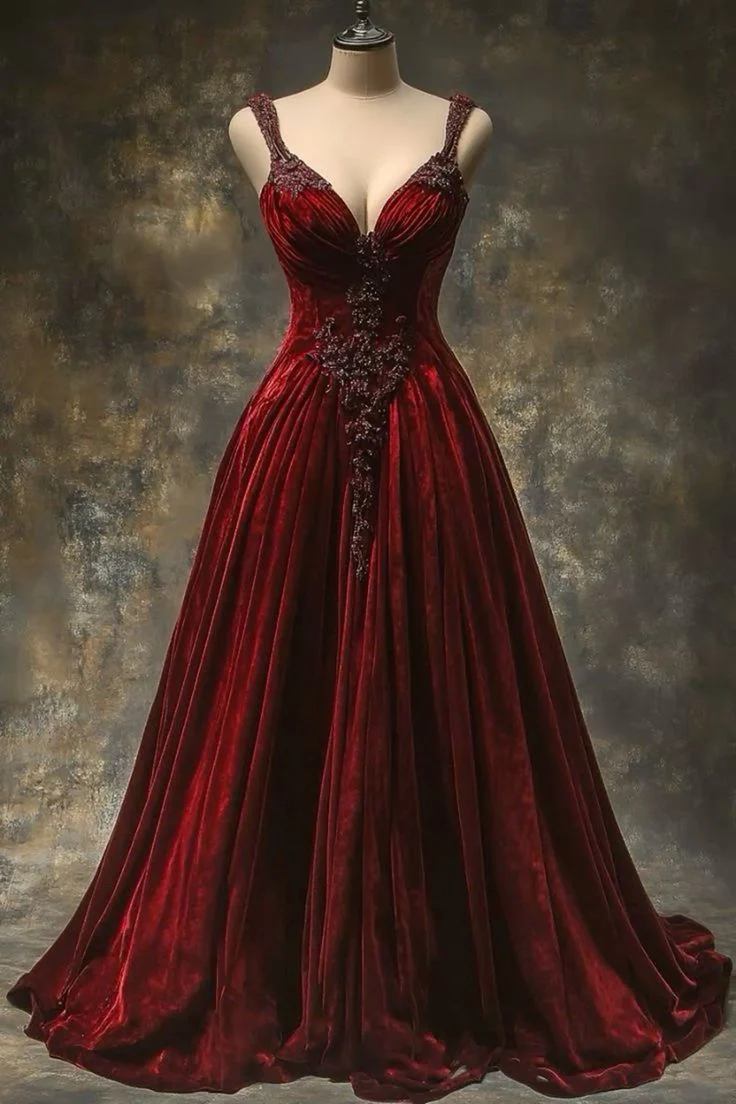 Pretty Ball Gown Burgundy Velvet Long Quinceanera Dress Formal Gown Vestido De 15 Anos Sweet 16 Dress W0322 - Deanwangkt