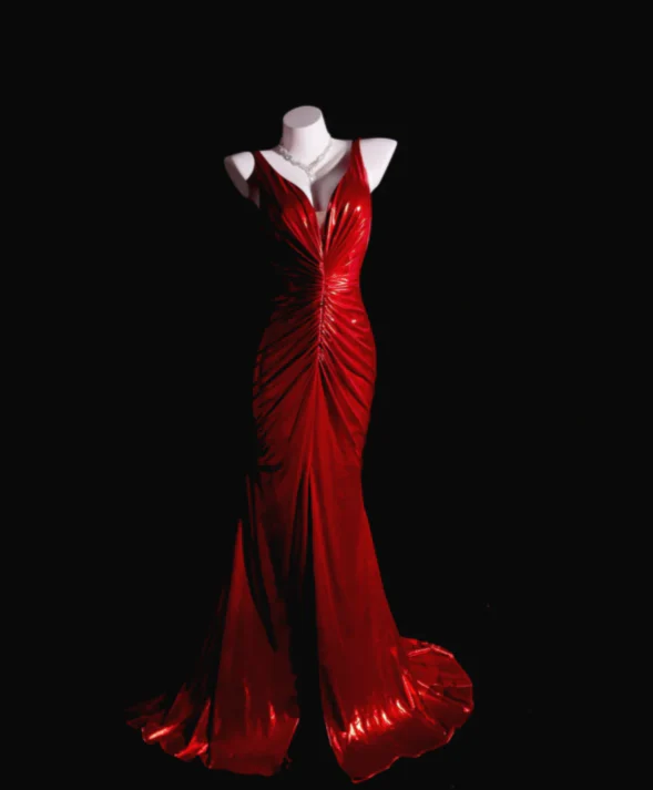 Sexy V-neck Mermaid Long Prom Dresses Backless Red Evening Dress Sleeveless Formal Dresses DP3683 - Deanwangkt