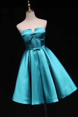 Elegant Strapless A-Line Satin Short Prom Dresses, Blue Homecoming Dresses DP03028 - Deanwangkt