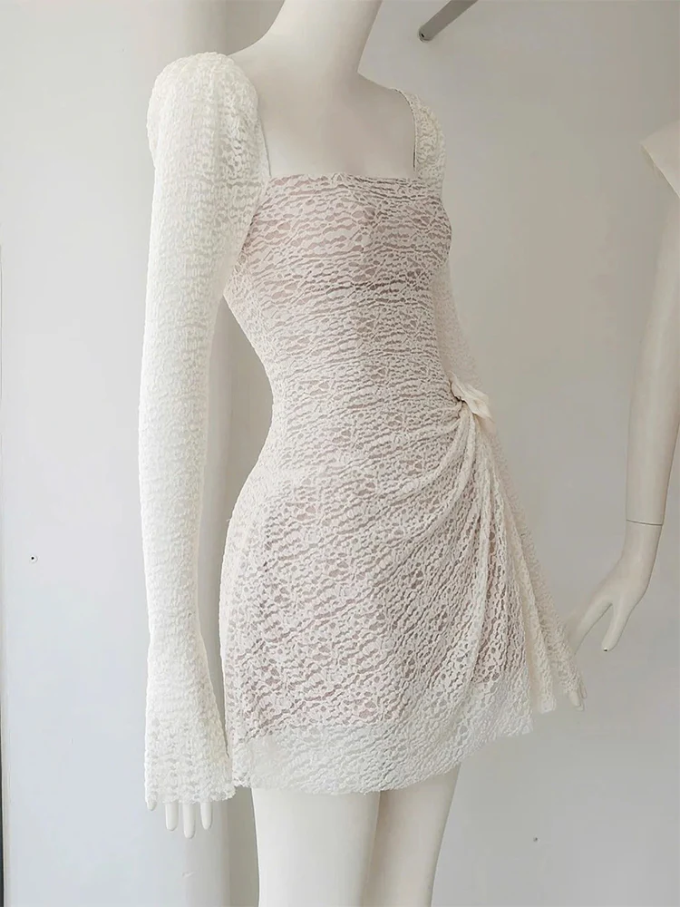 Cute A line Square Lace White Summer Homecoming Dress Hoco Dress Mini 20th Birthday Outfit Cocktail Dresses DP1750 - Deanwangkt