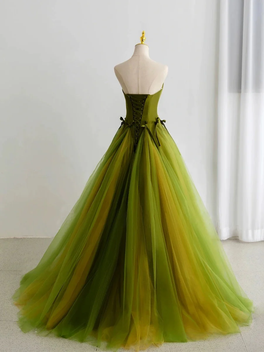 Classy Elegant Ball Gown Strapless Green Sleeveless Tulle Long Prom Dresses H2892 - Deanwangkt