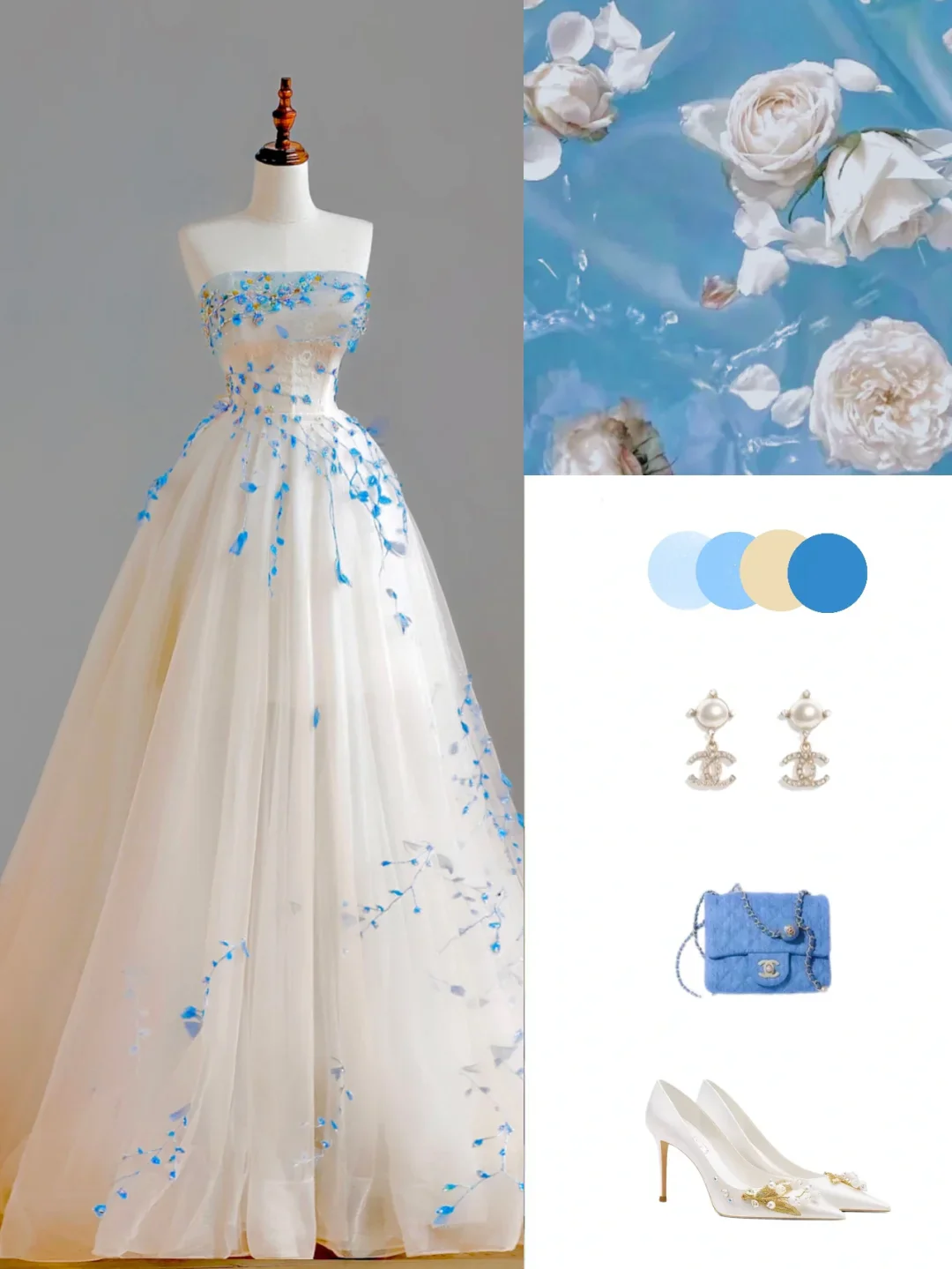 Elegant Glamour Ball Gown Strapless Blue Beads 21st Birthday Dresses Evening Gown Birthday Outfits Evening Dress For Women DP1534 - Deanwangkt