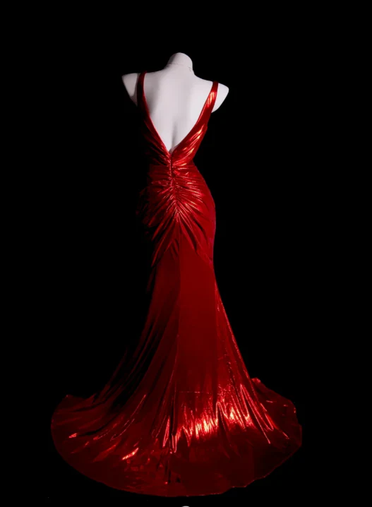 Sexy V-neck Mermaid Long Prom Dresses Backless Red Evening Dress Sleeveless Formal Dresses DP3683 - Deanwangkt