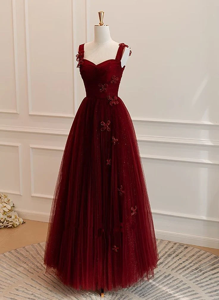 Classy Ball Gown Sweetheart Burgundy Long Formal Prom Gown Summer Wedding Guest Dress Bridal Guest Dresses Wedding Outfits For Guest DH141 - Deanwangkt