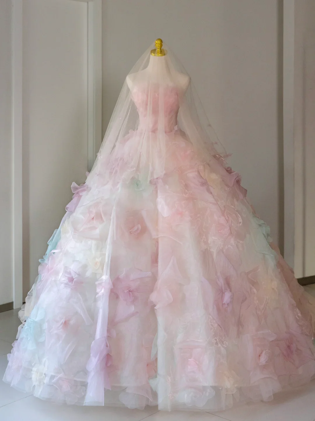 Pretty Ball Gown Strapless Pink Tulle Long Floral Quinceanera Dress Formal Gowns Sweet 17 Dresses Vestido De 15 Anos Sweet 16 Dress DH2071 - Deanwangkt