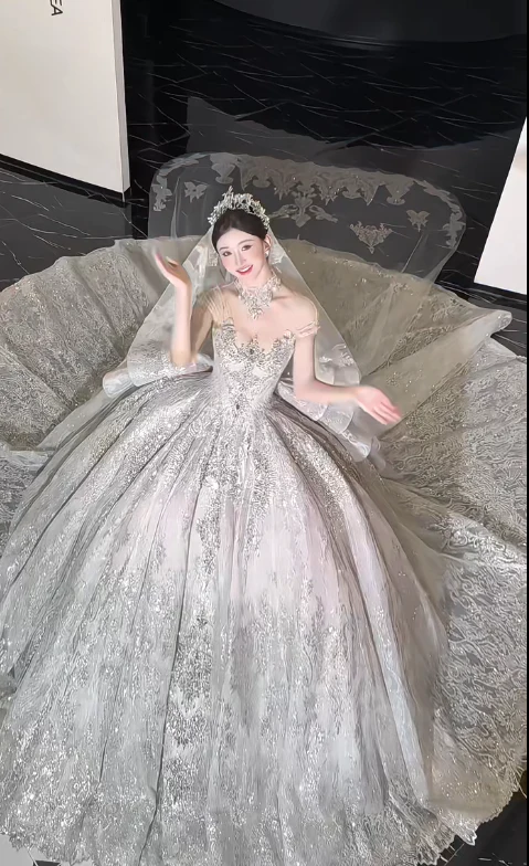 Elegant Off-the-shoulder Ball Gown Long Luxury Wedding Dresses Tulle Applique Bridal Dresses DP2977 - Deanwangkt