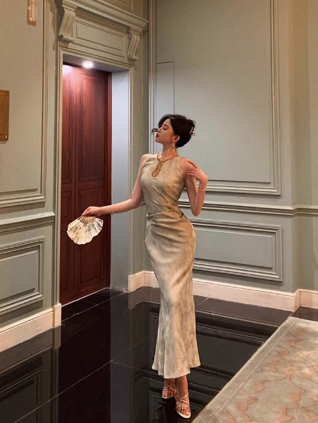 Classy Sheath Gold Beads Sleeveless 18th Birthday Dress Party Gown Birthday Outfits Birthday Dress Ideas For Women DP559 - Deanwangkt